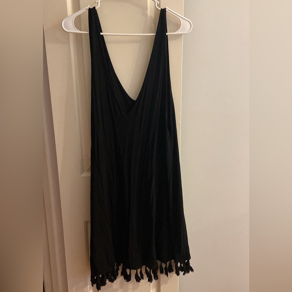 SHEIN black tassel dress with D V-Neck